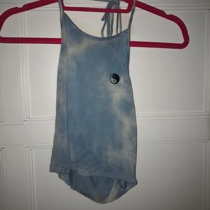 Light Blue/ White mixed Tie-Dye Halter Top
